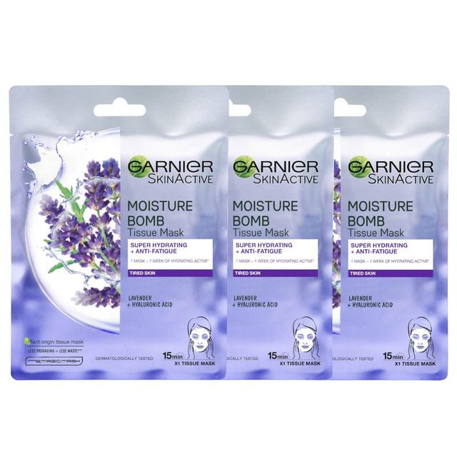 Garnier Moisture Bomb Lavender Hydrating Face Sheet Mask X 3 on Productcaster.