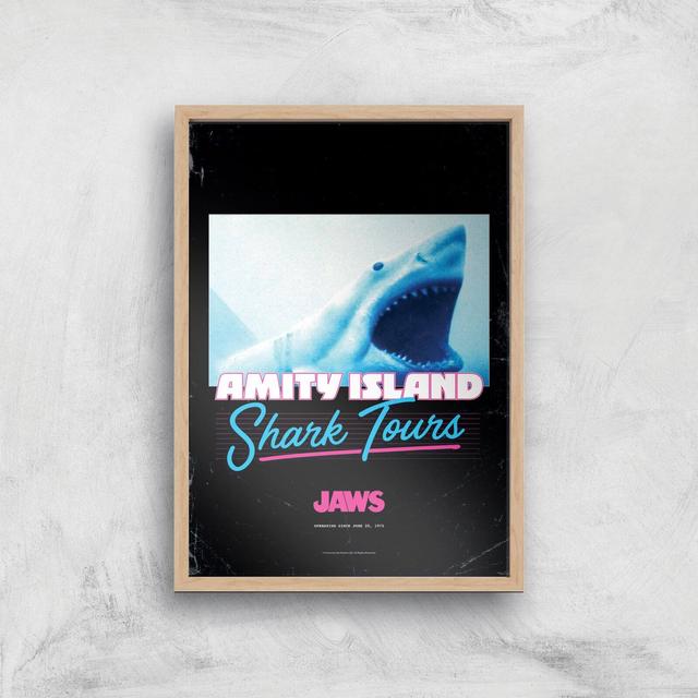 Jaws Amity Island Shark Tours Giclee Art Print - A4 - Wooden Frame on Productcaster.