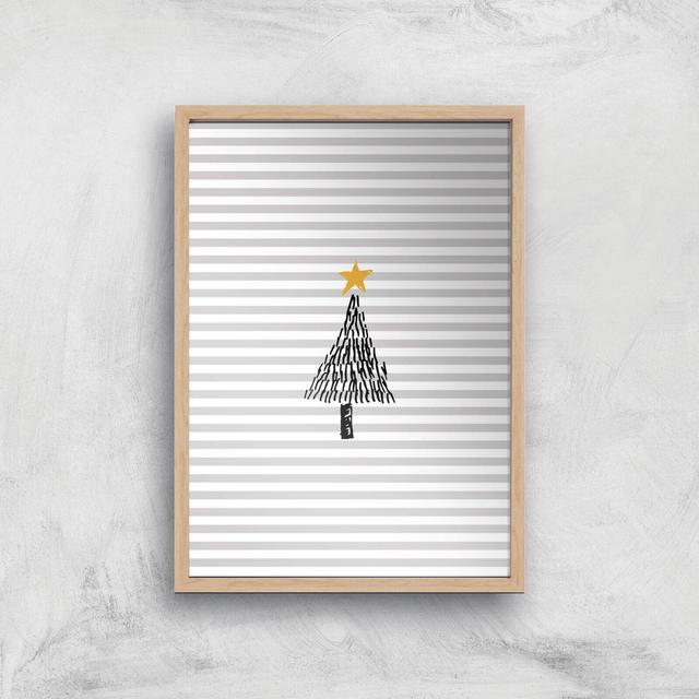 Stripe Christmas Tree Giclee Art Print - A4 - Wooden Frame on Productcaster.