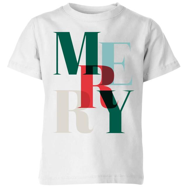 Graphic Merry Kids' T-Shirt - White - 9-10 Years - White on Productcaster.