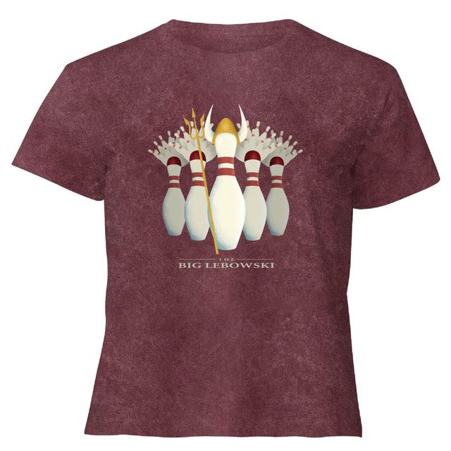 The Big Lebowski Pin Girls - Women's Cropped T-Shirt - Burgundy Acid Wash - S - Burgundy Acid Wash on Productcaster.