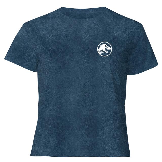 Jurassic Park Primal Limited Variant Ranger Logo - Women's Cropped T-Shirt - Navy Acid Wash - XS on Productcaster.