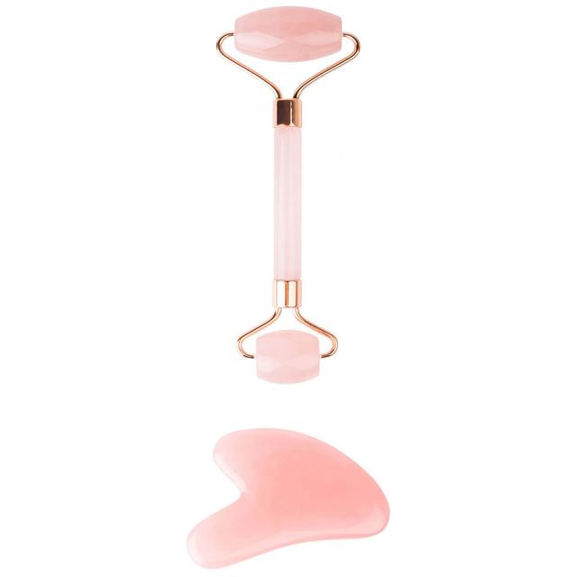 brushworks HD Rose Quartz Resin Roller & Gua Sha on Productcaster.