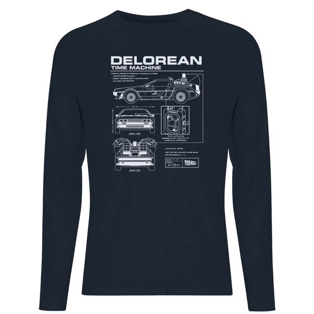 Back To The Future Delorean Schematic Unisex Long Sleeve T-Shirt - Navy - S - Navy on Productcaster.