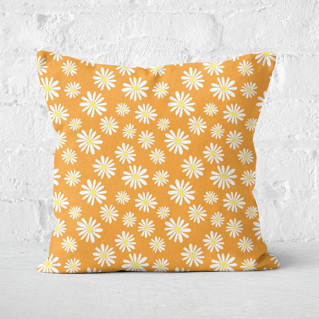 Orange Daisy Pattern Square Cushion - 60x60cm - Soft Touch on Productcaster.