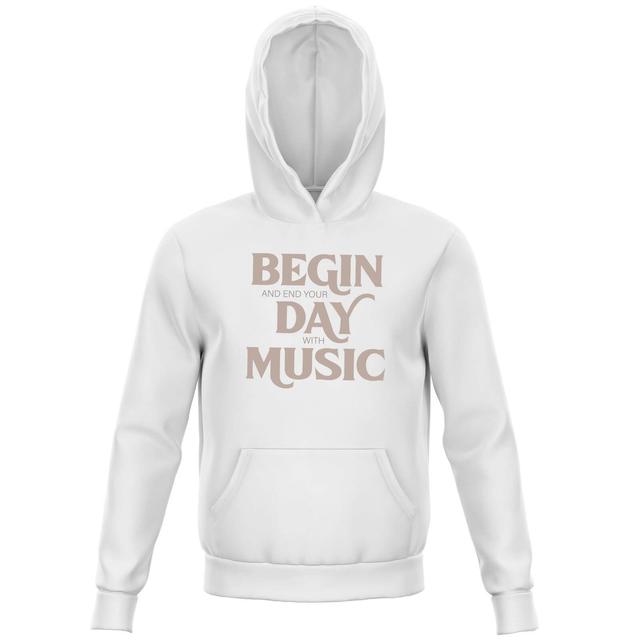 Begin And End Your Day With Music Kids' Hoodie - White - 9-10 Jahre - Weiß on Productcaster.