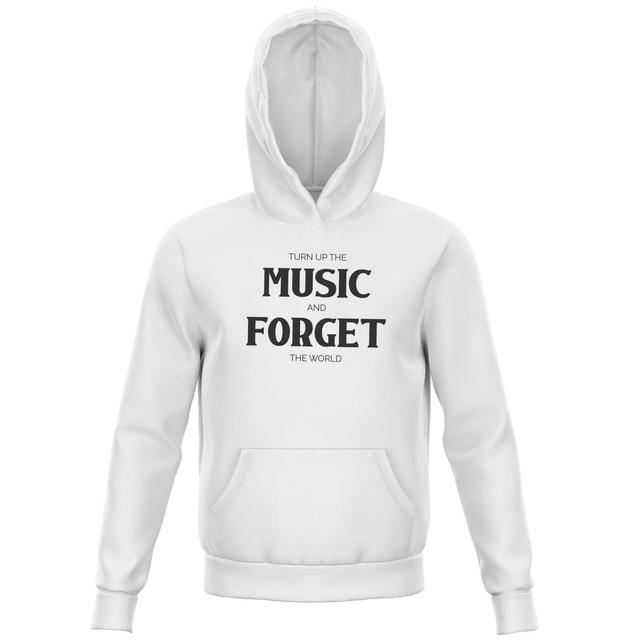 Turn Up The Music And Forget The World Kids' Hoodie - White - 11-12 Years - White on Productcaster.