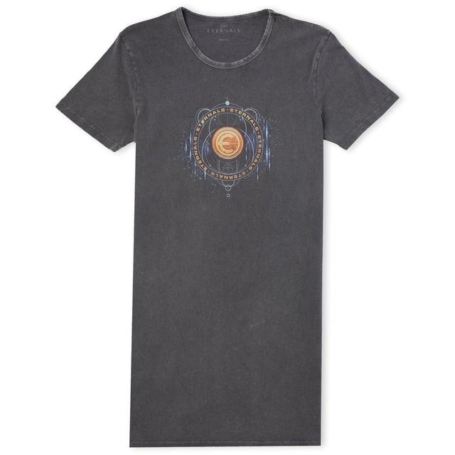 Marvel Eternals Gold Ring With Constellations Women's T-Shirt Dress - Black Acid Wash - L on Productcaster.