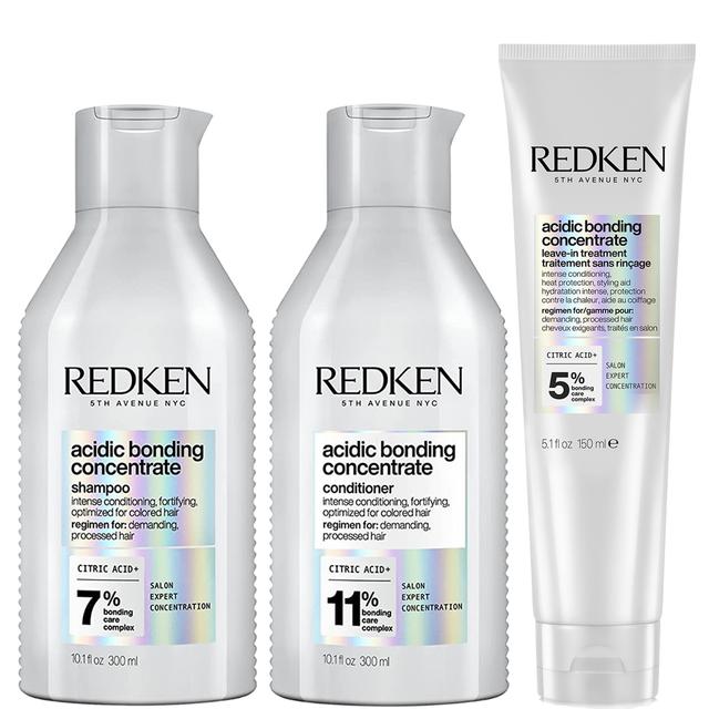 Redken Acidic Bonding Concentrate Shampoo 300ml, Conditioner 300ml and Leave-In Treatment 150ml Bond Repair Bundle on Productcaster.