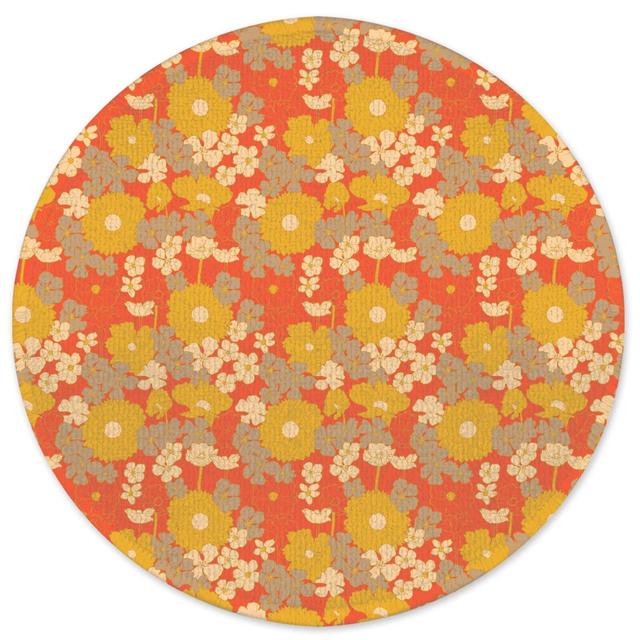 Decorsome 60s Orange Floral Round Bath Mat on Productcaster.