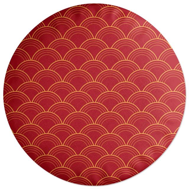 Decorsome Chinese Fan Red Pattern Round Cushion on Productcaster.