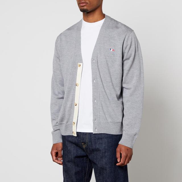 Maison Kitsuné Tricolour Fox Patch Classic Cardigan - Grey Melange - S on Productcaster.