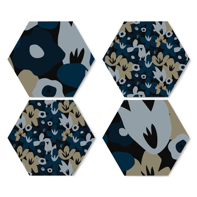 Abstract Navy Flowers Hexagonal Coaster Set on Productcaster.