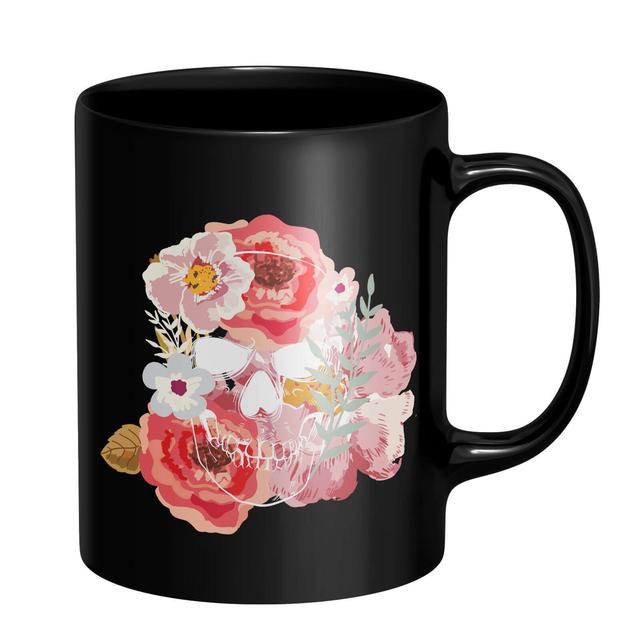 Flowers & Skull Mug - Black Schwarz on Productcaster.