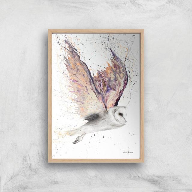 Heart Winged Owl Giclee Art Print - A4 - Wooden Frame on Productcaster.