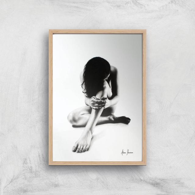 Nude Woman Charcoal Study 51 Giclee Art Print - A4 - Wooden Frame on Productcaster.