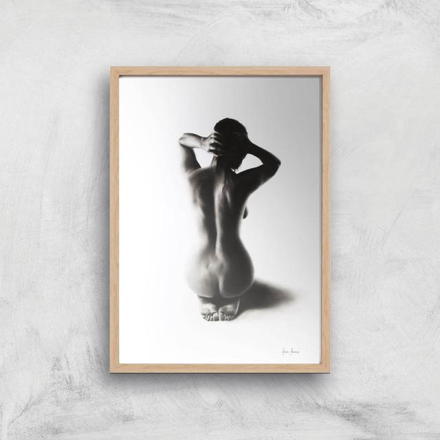 Nude Woman Charcoal Study 57 Giclee Art Print - A4 - Wooden Frame on Productcaster.