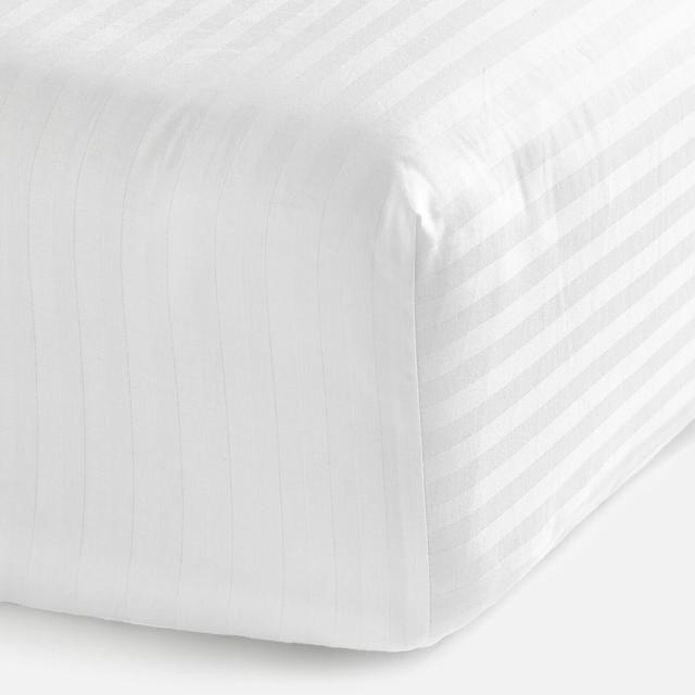 White 100% Egyptian Cotton Sateen Stripe Fitted Sheet - Double on Productcaster.