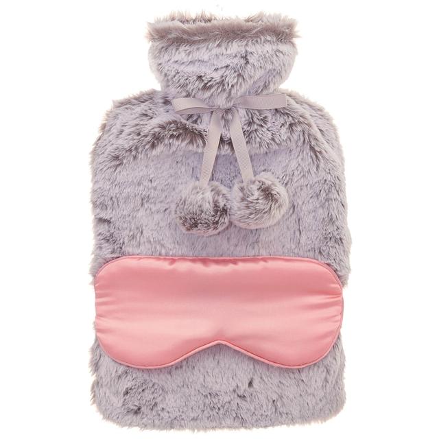 Grey Faux Fur Hot Water Bottle & Satin Eye Mask on Productcaster.