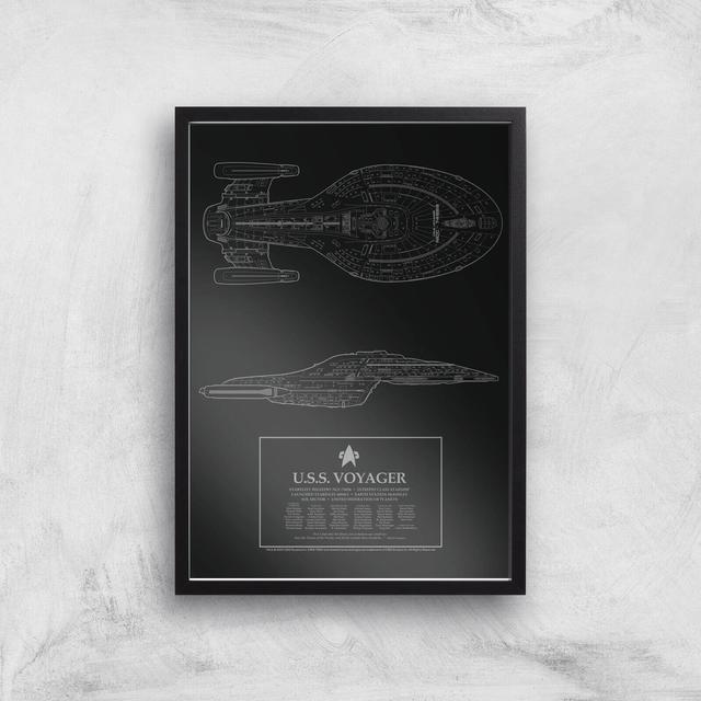 Star Trek Starfleet U.S.S. Voyager Giclee Art Print - A4 - Black Frame on Productcaster.