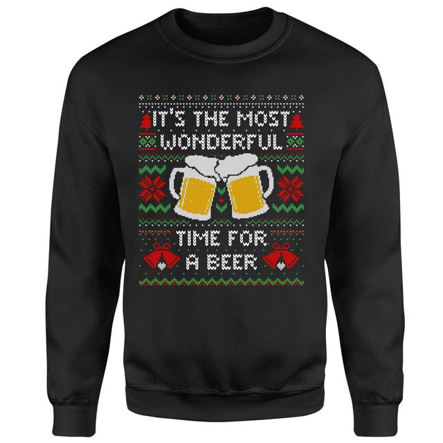 Time For A Christmas Beer Unisex Christmas Jumper - Black - M on Productcaster.