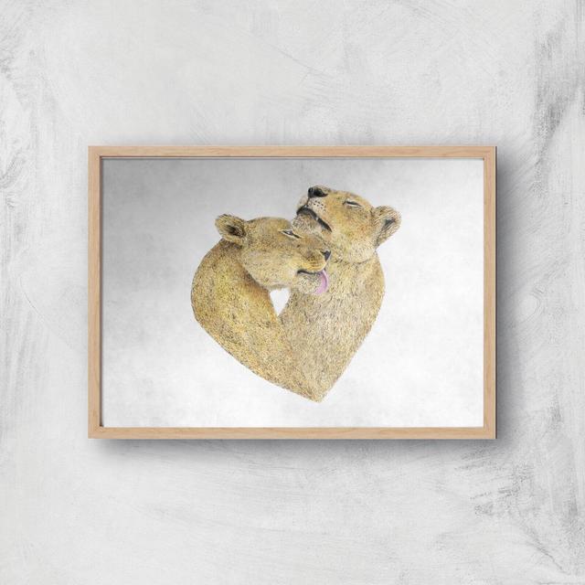 Lioness Lovers Giclee Art Print - A4 - Wooden Frame on Productcaster.