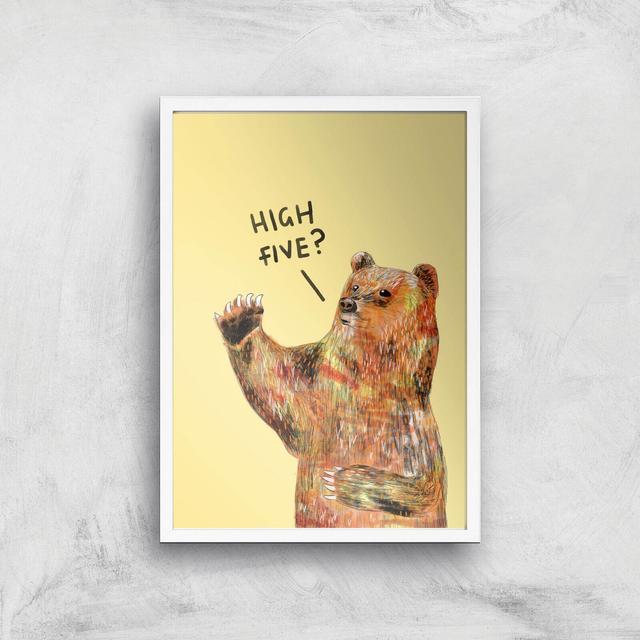 High Five Bear Giclee Art Print - A3 - White Frame on Productcaster.