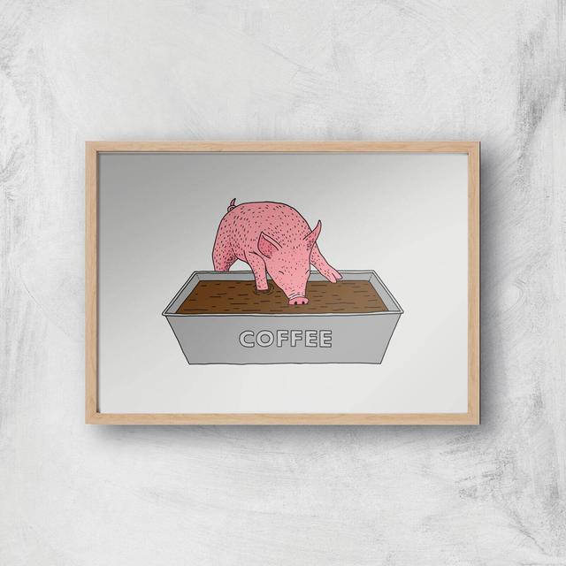 Coffee Pig Giclee Art Print - A2 - Wooden Frame on Productcaster.