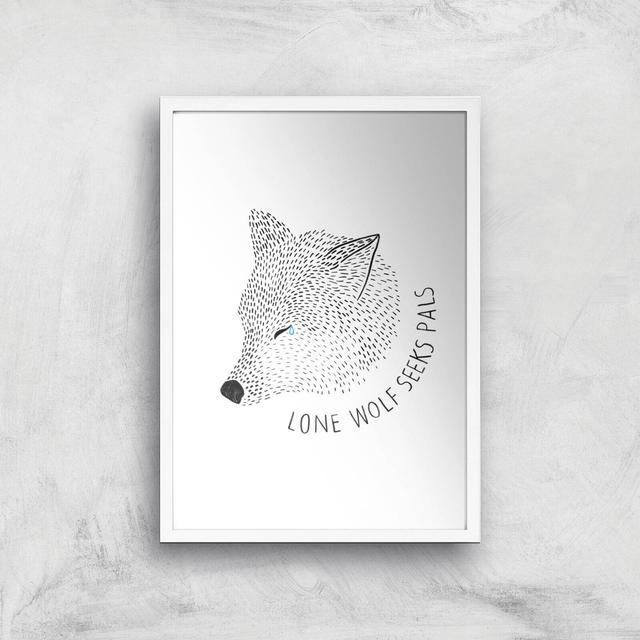 Lone Wolf Seeks Pals Giclee Art Print - A2 - White Frame on Productcaster.