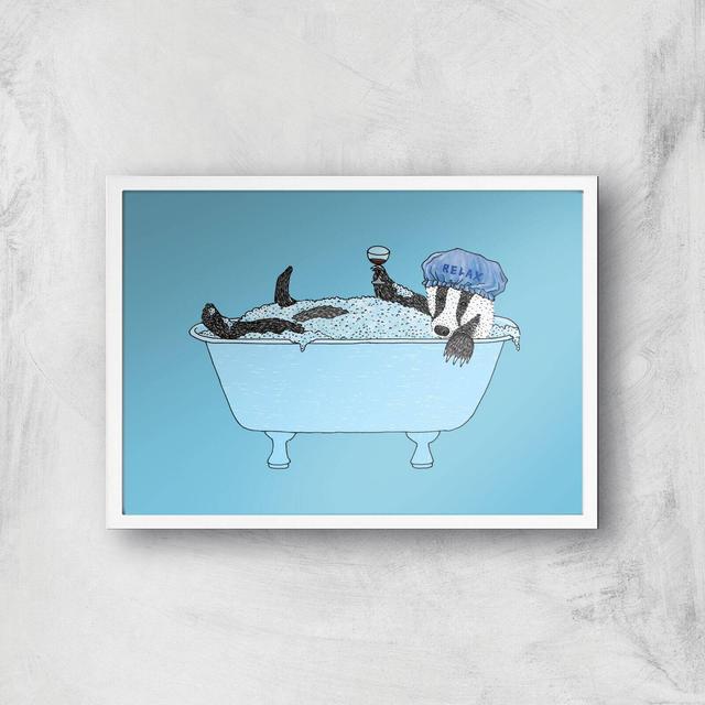 Bathing Badger Giclee Art Print - A3 - White Frame on Productcaster.