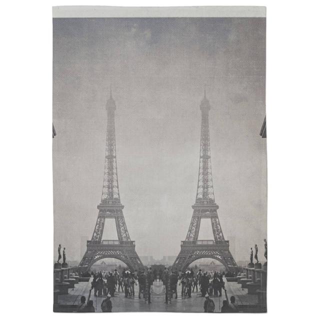 Eiffel Glitch Cotton Tea Towel - White on Productcaster.