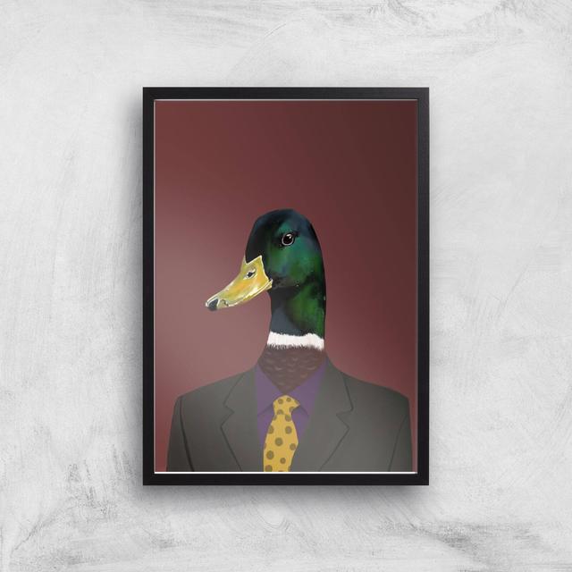 Duck In Suit Giclee Art Print - A3 - Black Frame on Productcaster.