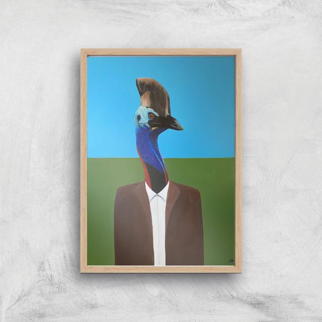 Cassowary In Suit Giclee Art Print - A2 - Wooden Frame on Productcaster.