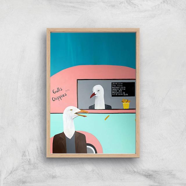 Gulls Chippies Giclee Art Print - A3 - Wooden Frame on Productcaster.