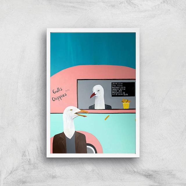 Gulls Chippies Giclee Art Print - A2 - White Frame on Productcaster.