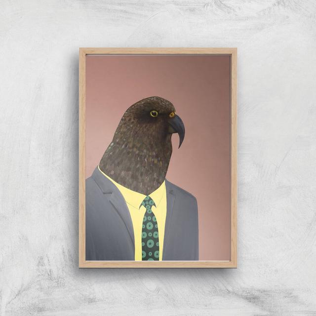 Kea In Suit Giclee Art Print - A4 - Wooden Frame on Productcaster.