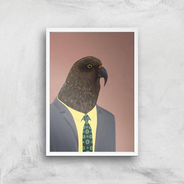 Kea In Suit Giclee Art Print - A3 - White Frame on Productcaster.