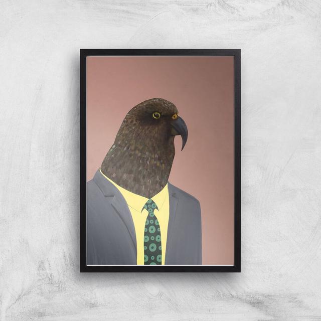 Kea In Suit Giclee Art Print - A3 - Black Frame on Productcaster.