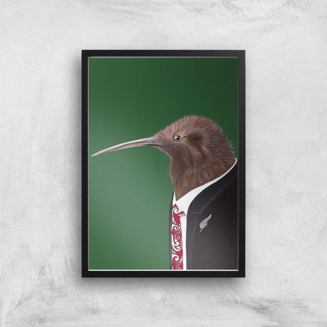 Kiwi In Suit Giclee Art Print - A3 - Black Frame on Productcaster.