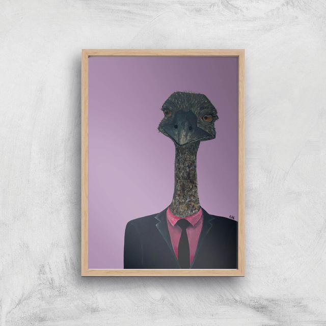 Ostrich In Suit Giclee Art Print - A4 - Wooden Frame on Productcaster.