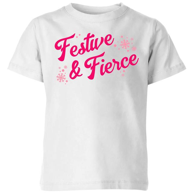 Snowy Festive & Fierce Kids' T-Shirt - White - 7-8 Jahre - Weiß on Productcaster.