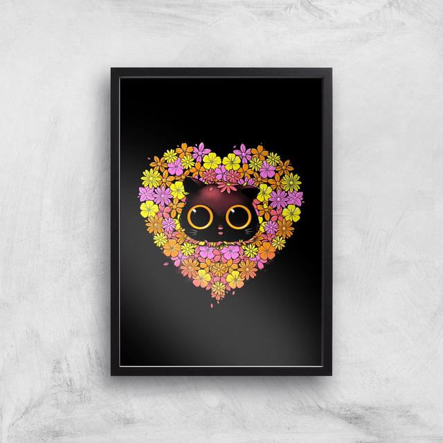 Spring Cat Lover Giclee Art Print - A4 - Black Frame on Productcaster.