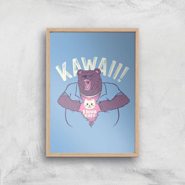 Mad Bear I Love Cats Inside Giclee Art Print - A2 - Wooden Frame on Productcaster.