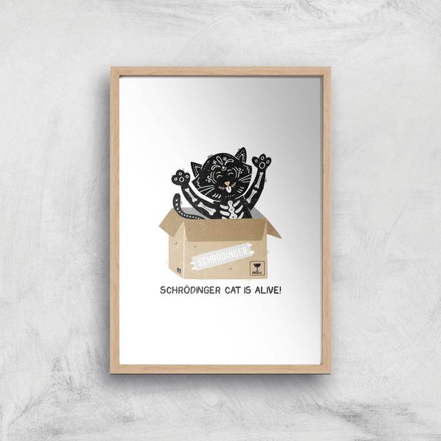 Am I Alive Schro?dinger Cat Giclee Art Print - A4 - Wooden Frame on Productcaster.