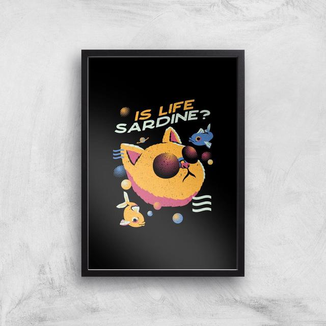 Vaporwave Cat Giclee Art Print - A4 - Black Frame on Productcaster.