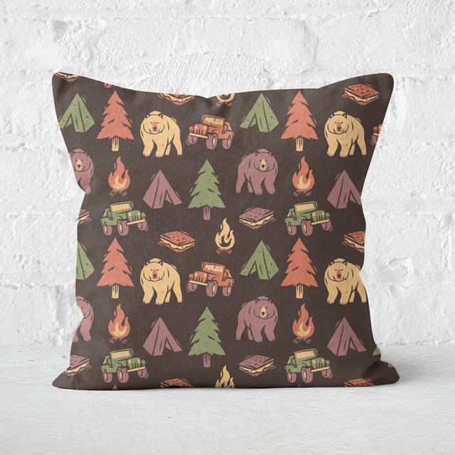 Pattern Camping Tree Fire Smores Tents Square Cushion - 60x60cm - Soft Touch on Productcaster.