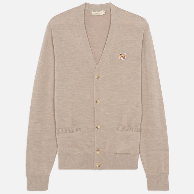 Maison Kitsuné Men's Fox Head Patch Cardigan - Beige Melange - XXL on Productcaster.