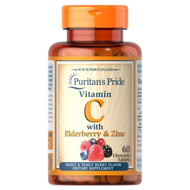 Puritan's Pride Vit C m/Vlierbessen en Zink - 60 kauwtabletten on Productcaster.