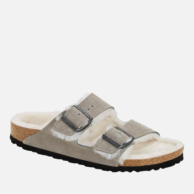 Birkenstock Women's Arizona Slim Fit Shearling Double Strap Sandals - Stone Coin - EU 39/UK 5.5 on Productcaster.