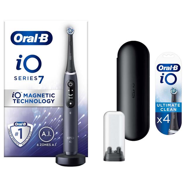 Oral B iO7 Black Electric Toothbrush with Travel Case - Toothbrush + 4 Toothbrush Heads on Productcaster.